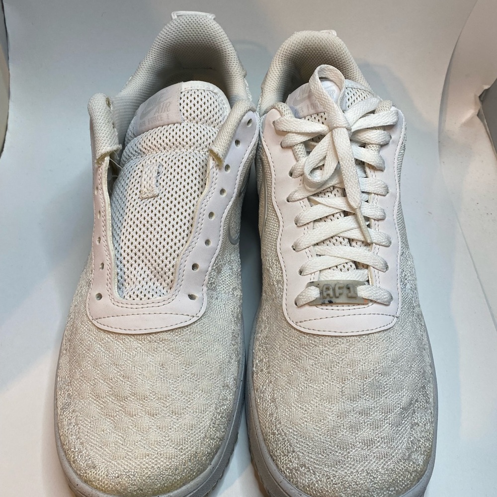 Nike Air Force 1 Crater Flyknit White Gray Mens Size 13 Sneakers DM0590-100 EUC